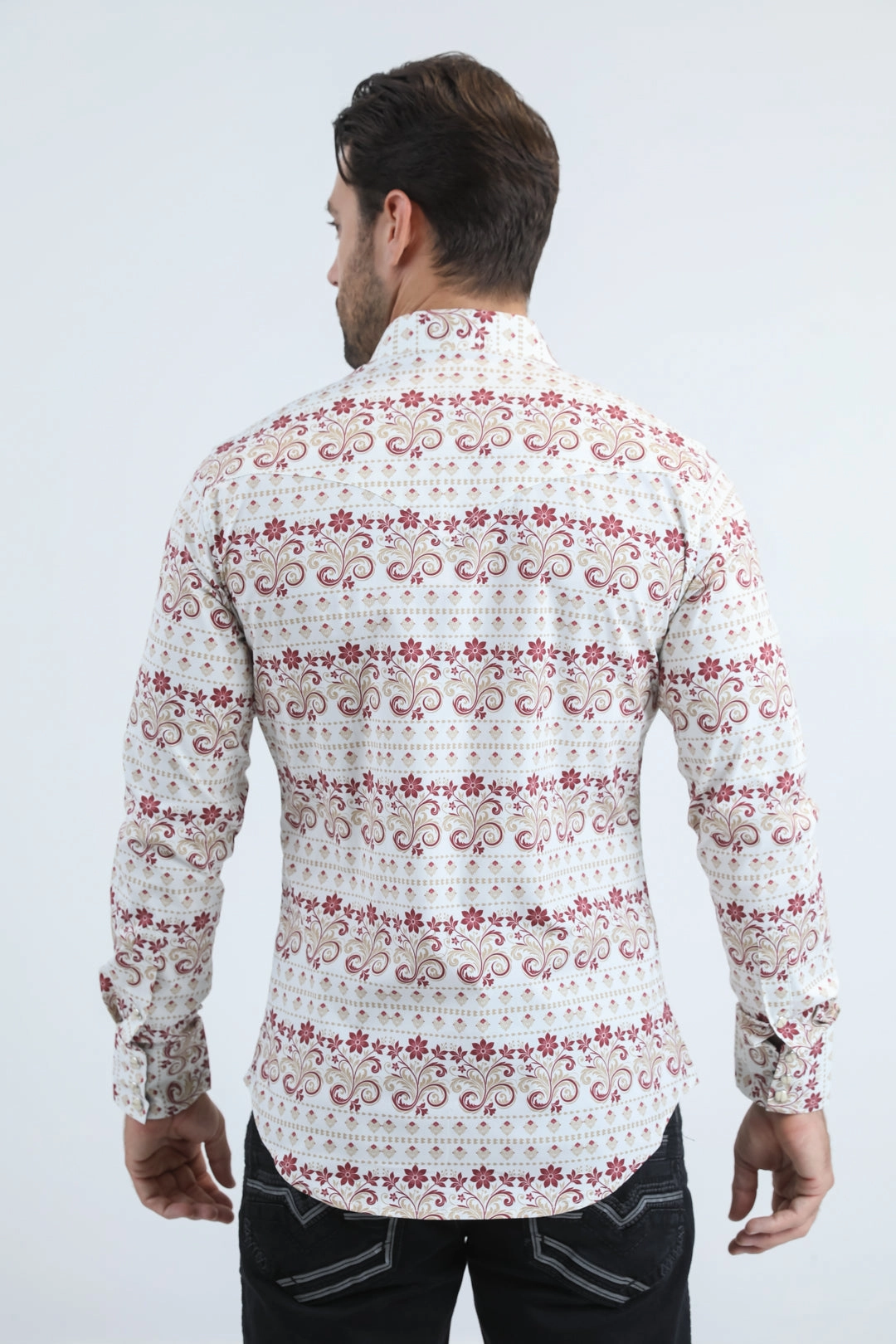 Mens Western Modern Fit Cotton/Spandex Long Sleeve White Shirt with Snaps networking event Minimalist Fit