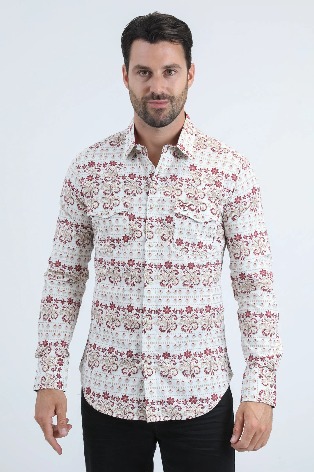 Mens Western Modern Fit Cotton/Spandex Long Sleeve White Shirt with Snaps Urban Comfort Reinforced Buttonholes