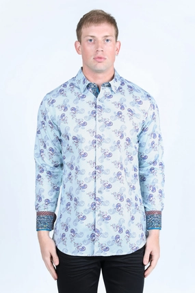 Relaxed Silhouette Satin Cotton/Spandex Long Sleeve Shirt