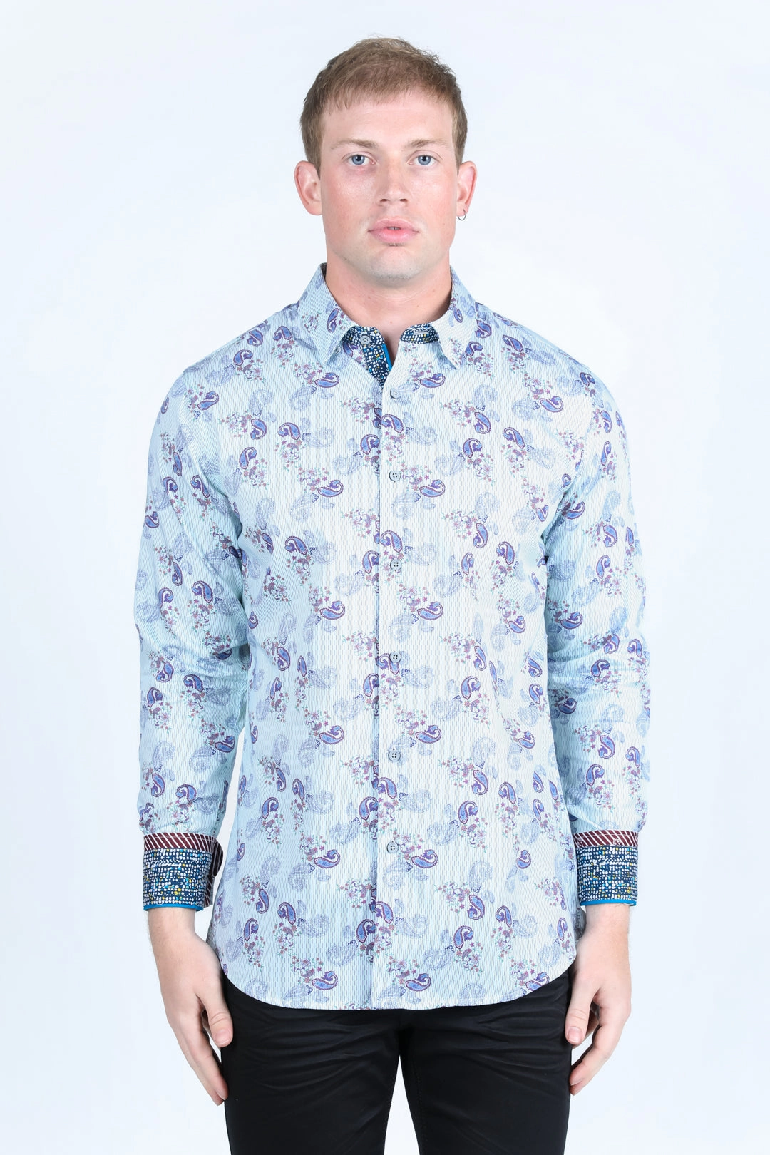 Relaxed Silhouette Satin Cotton/Spandex Long Sleeve Shirt