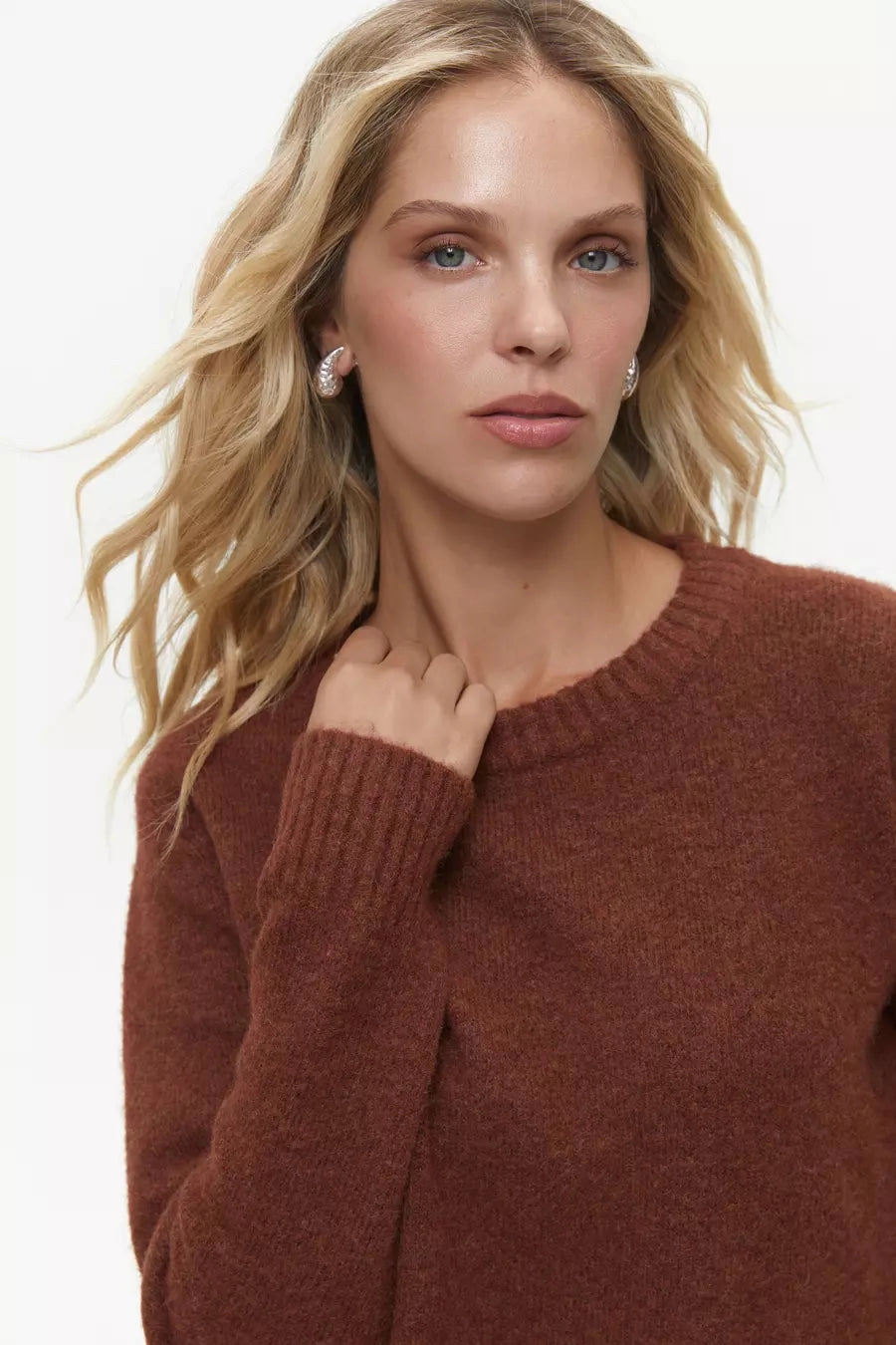 Orange Textured Knit Sweater Textured Weave