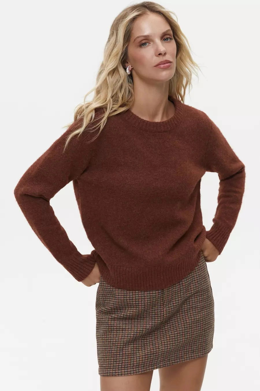 Orange Textured Knit Sweater Chill Flex Non Static Fiber Tech