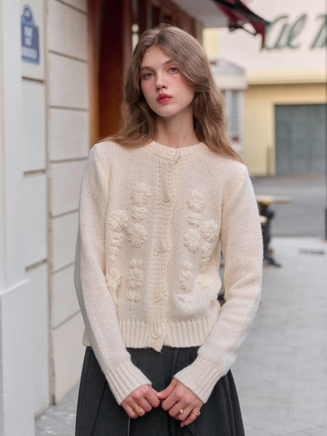 LayeredNeckline Hero Glow Armani Round Neck Crochet Sweater