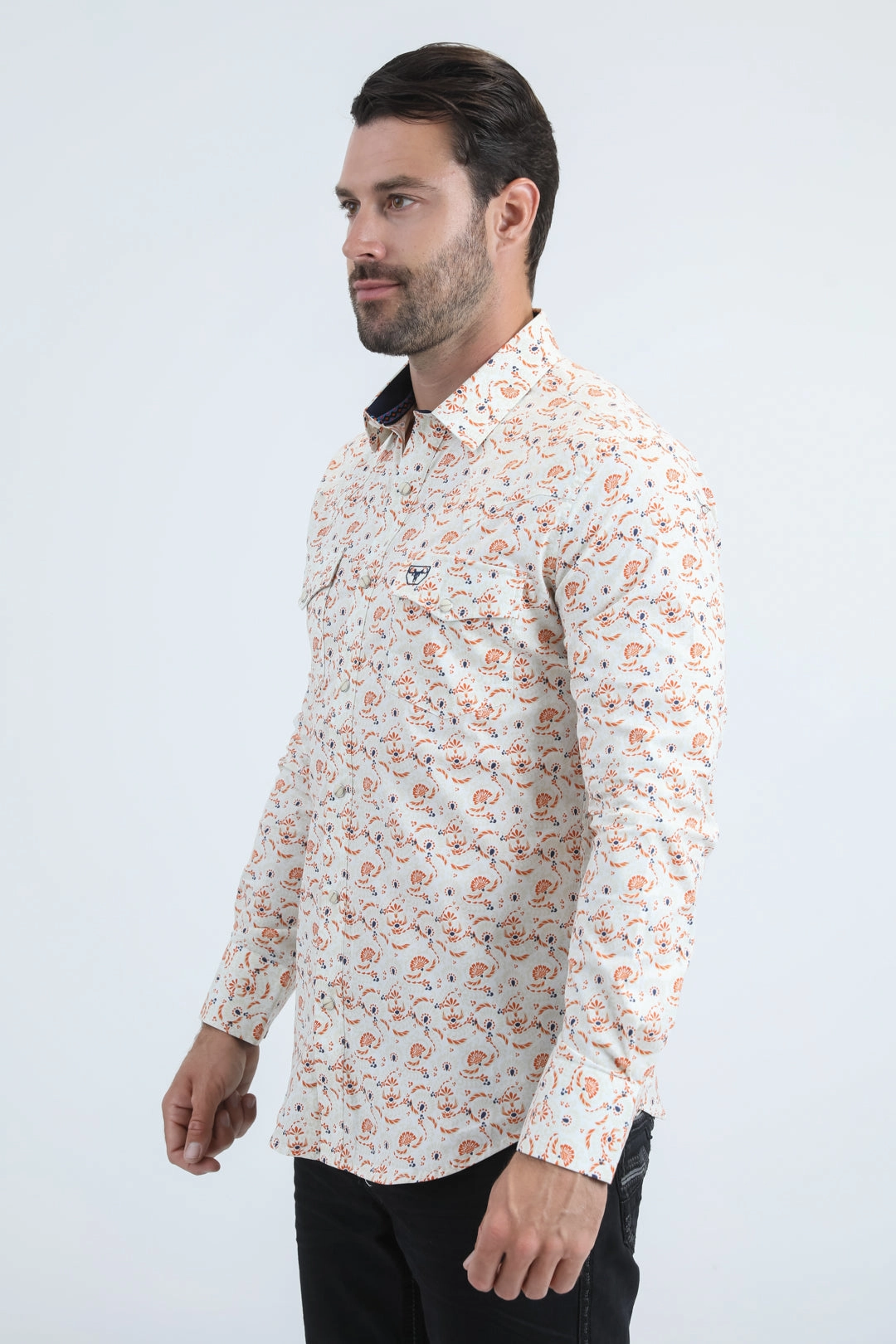 Mens Western Modern Fit Cotton/Spandex Long Sleeve White Shirt with Snaps Seasonal Fashion Moisture Wicking Material