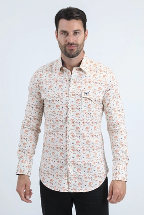 Mens Western Modern Fit Cotton/Spandex Long Sleeve White Shirt with Snaps Weekend Outing Sustainable Manufacturing Process