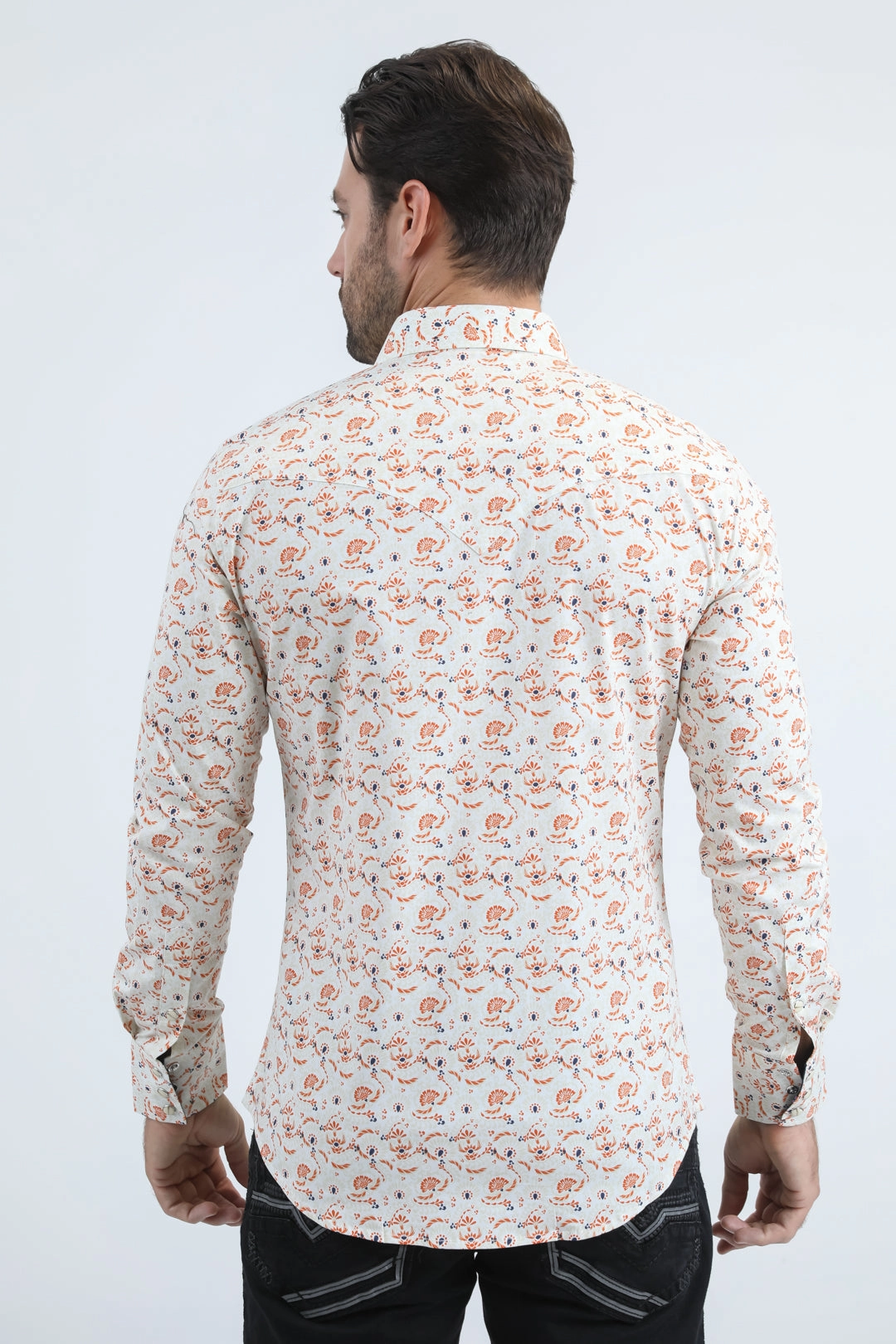 Mens Western Modern Fit Cotton/Spandex Long Sleeve White Shirt with Snaps fade resistant color Limited Edition