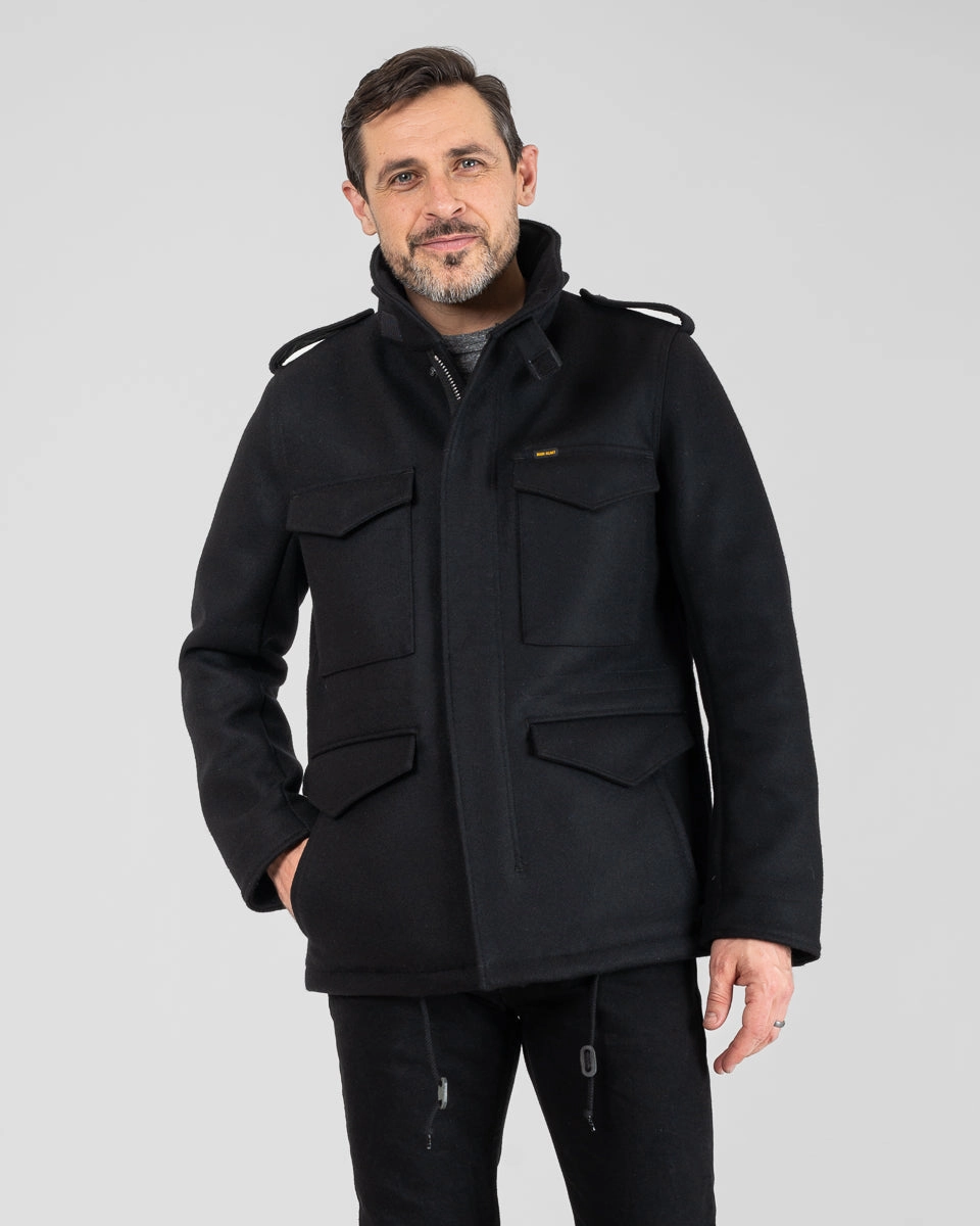 21oz Melton Wool M65 Field Jacket - Black breathable materials