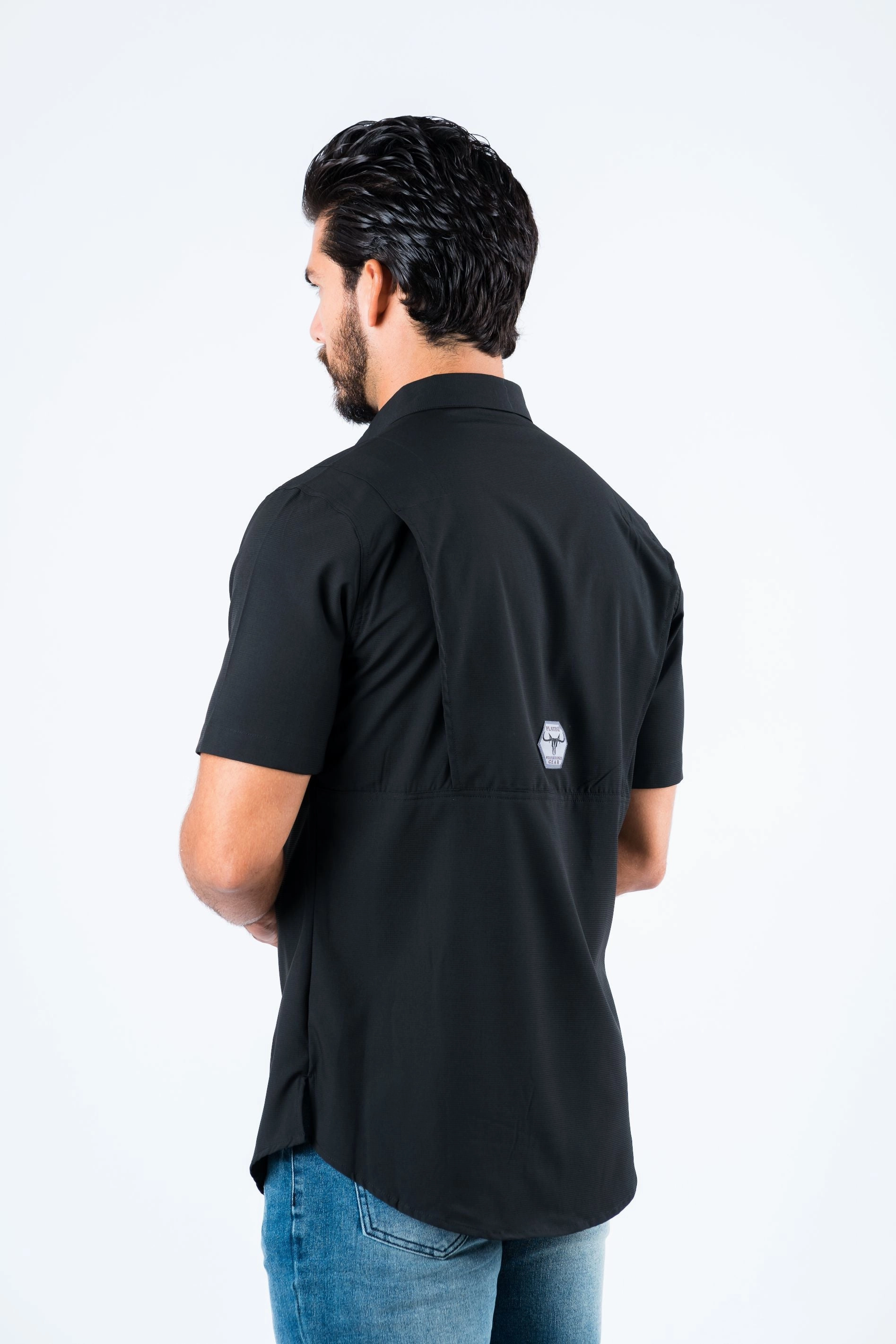 Pre Shrunk Cotton Blend Men's Fishing Black Short Sleeve Shirt