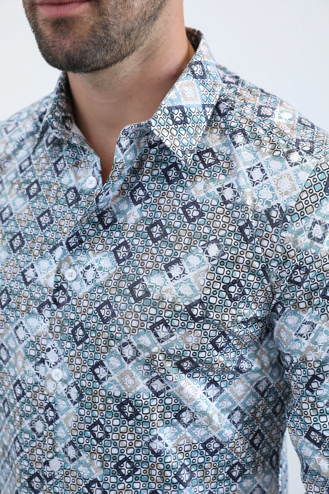 mix and match Mens Modern Fit Stretch Foil Fashion White Shirt