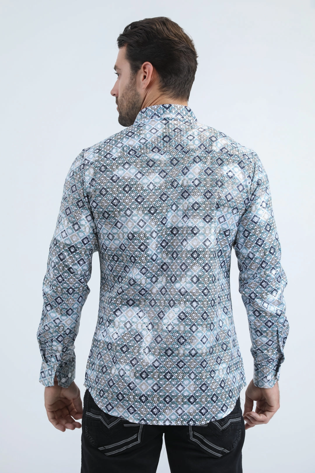 family gathering Mens Modern Fit Stretch Foil Fashion White Shirt