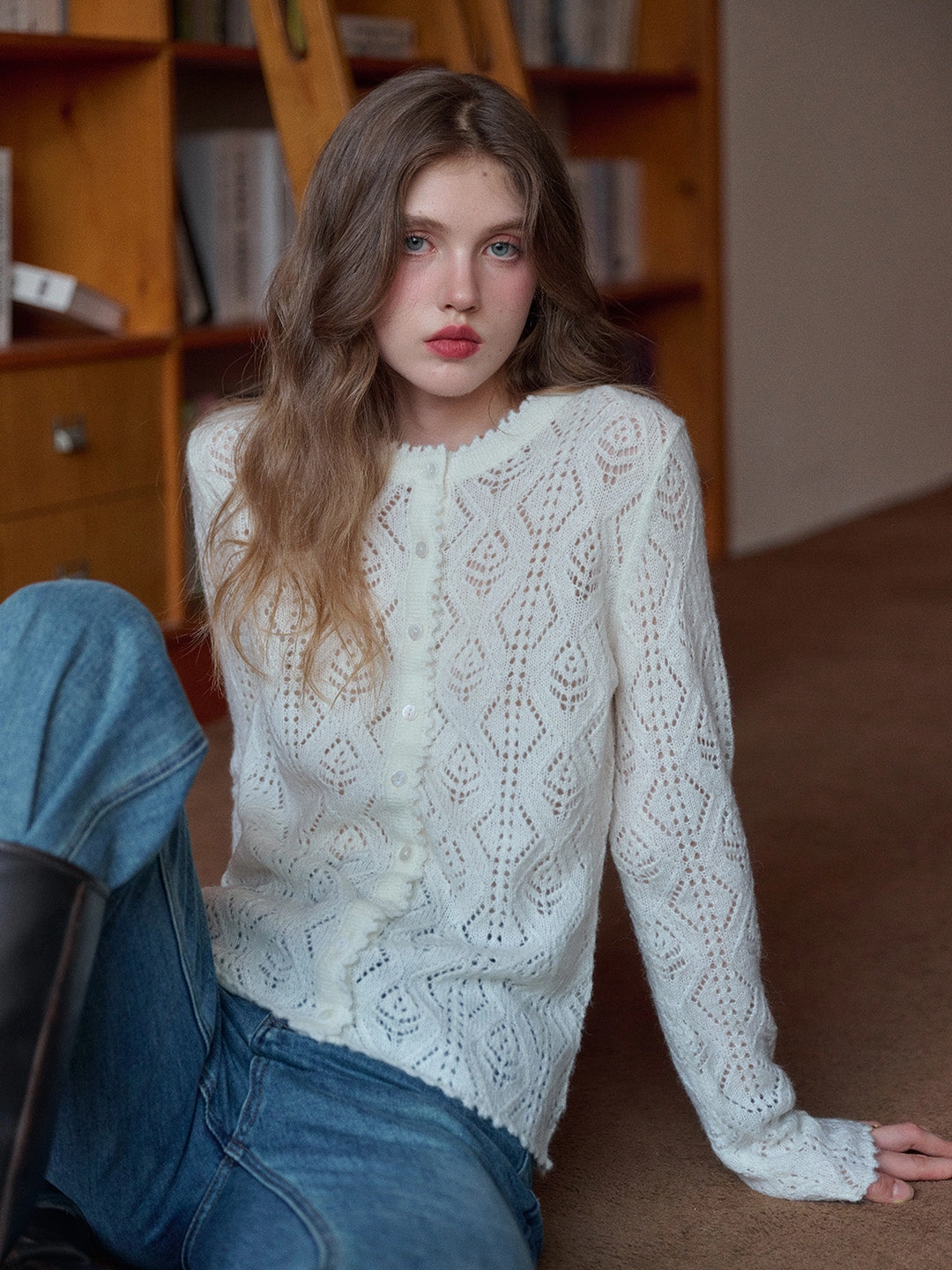 Phoenix V-Neck Hollow Knit Cardigan Cultural Fit