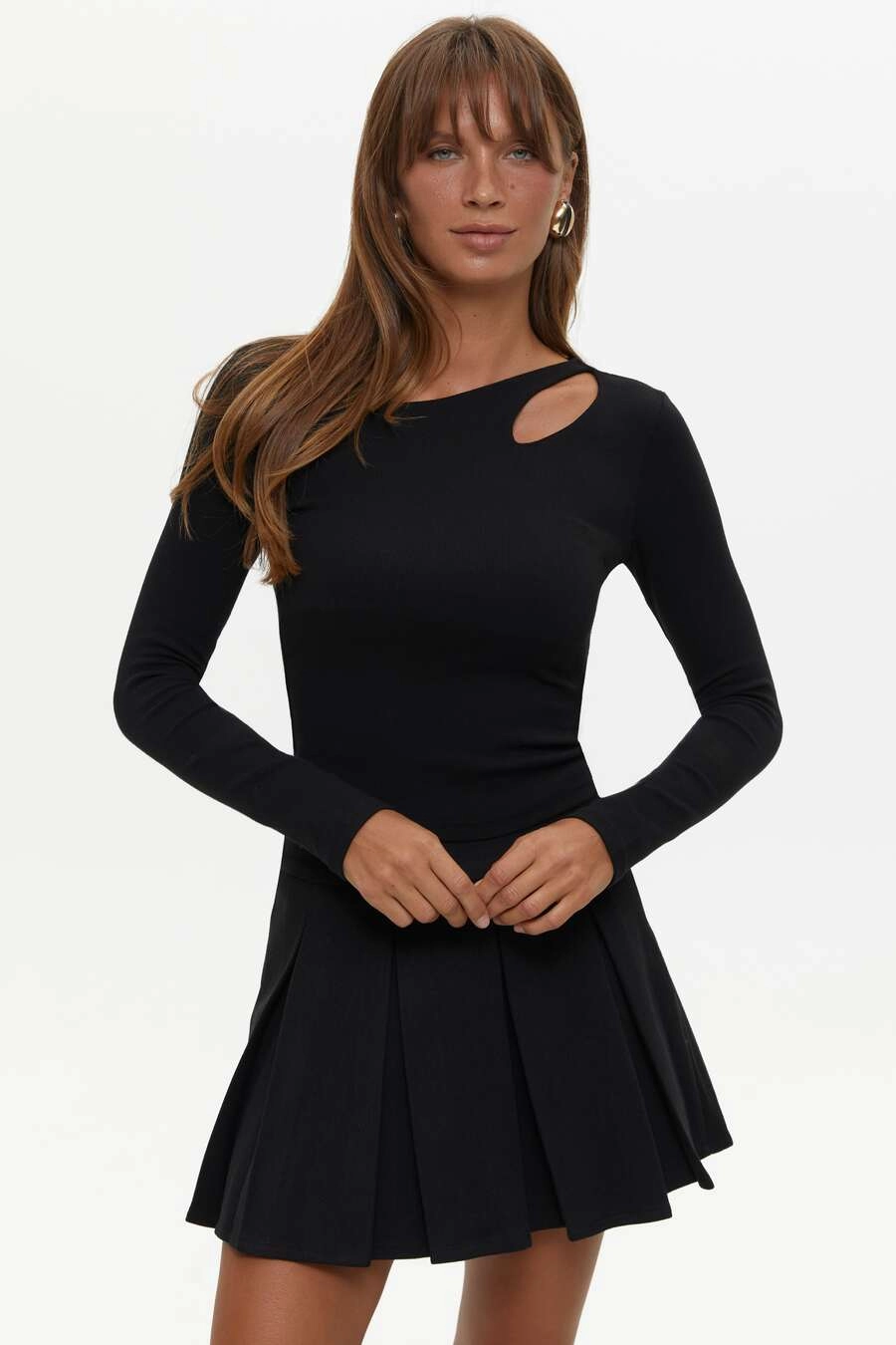 Cycling - wear Bohemian Black Asymmetric Neckline Long Sleeve Top