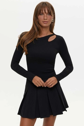 Cycling - wear Bohemian Black Asymmetric Neckline Long Sleeve Top