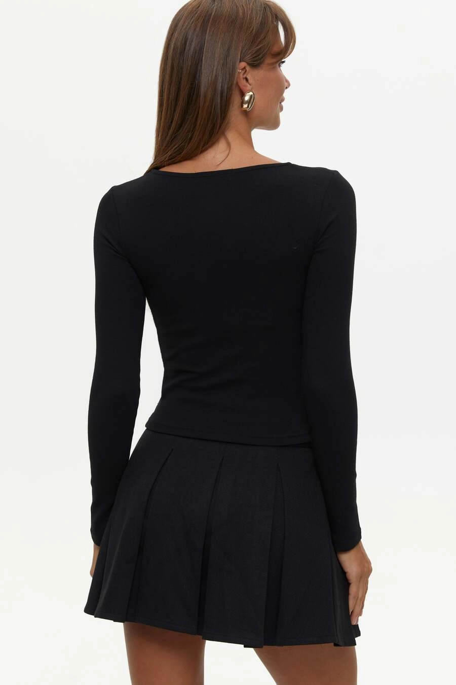 Purse heeled Black Asymmetric Neckline Long Sleeve Top