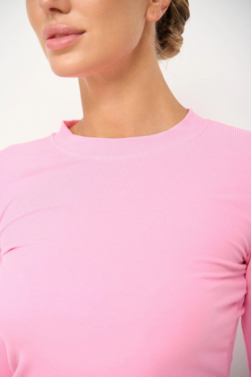 Collared neck collection Pink Basic Long Sleeve Top