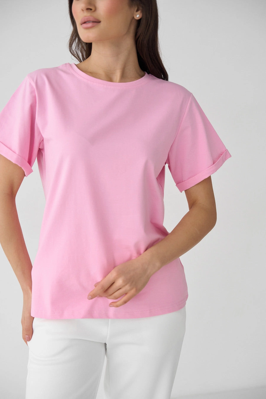 Charm Core Pink Powder Oversized Roll Up Sleeve T-Shirt