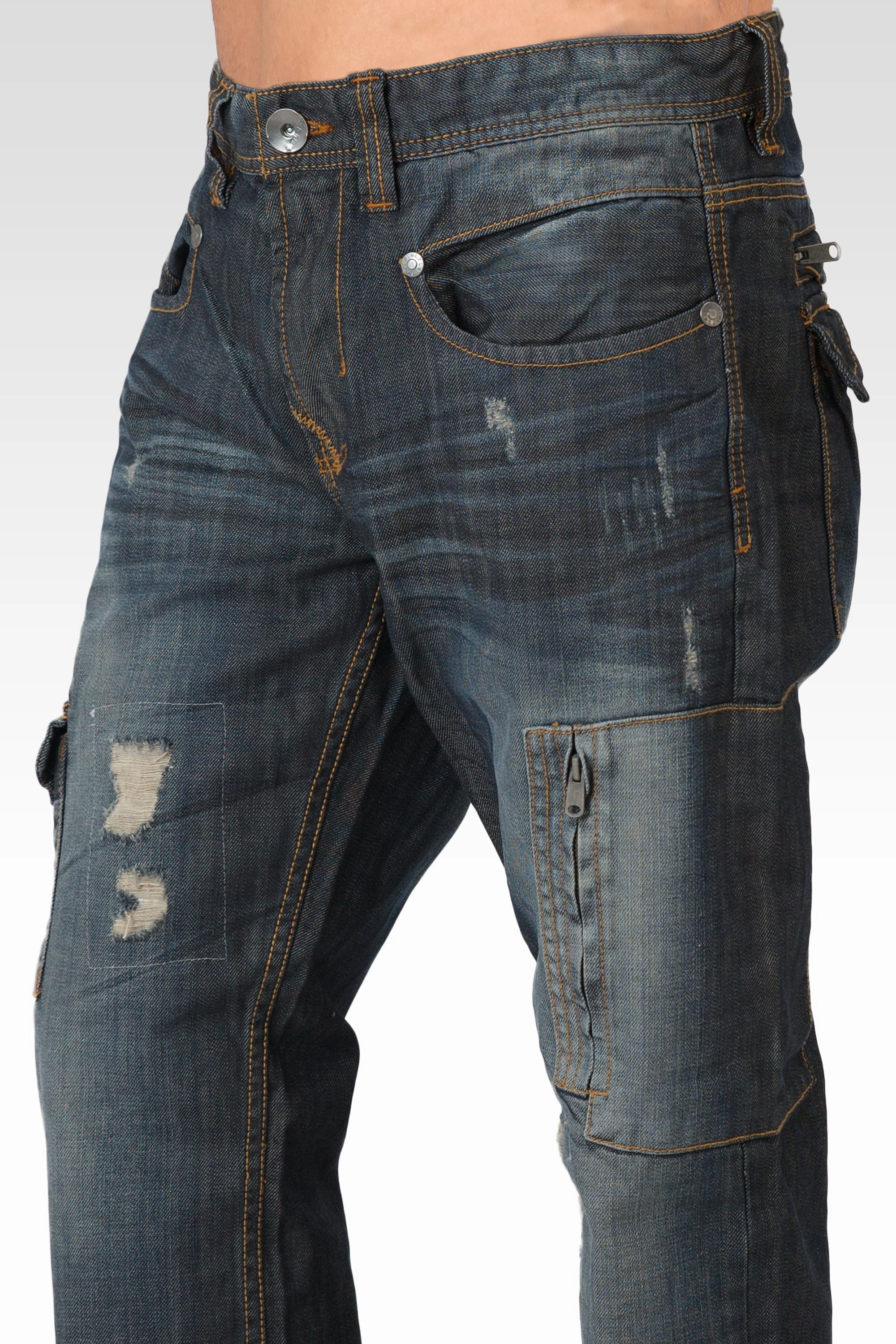 Men's Midrise Relaxed Fit Premium Denim Jeans with Utility Pockets FlexibleCollarDesign