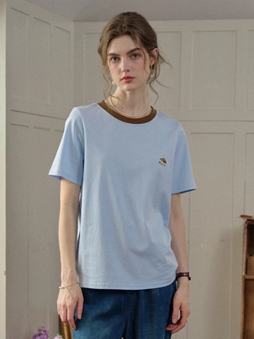 (Add-on Item) Annalise Contrasting Color Crew Neck SR Exclusive Design Embroidered Logo Cotton T-shirt FadeResistantColors