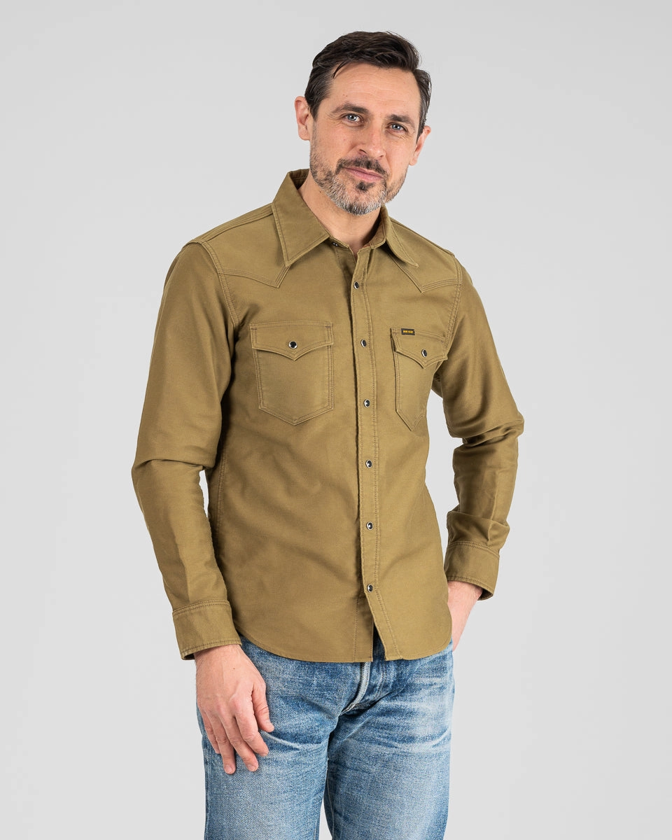12oz Military Moleskin Western Shirt - Khaki british retro