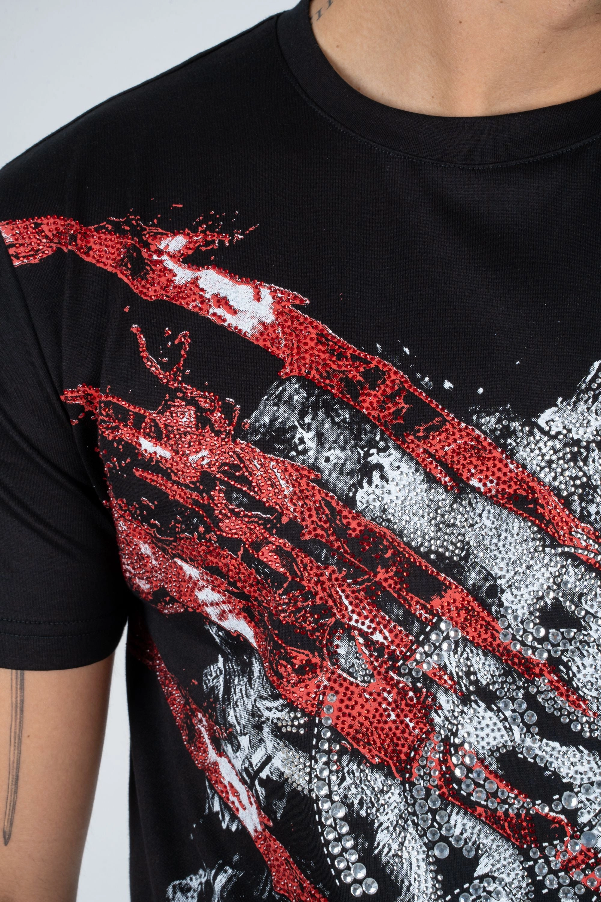 Soft Breathable Men's Cotton Black Rhinestone T-shirt