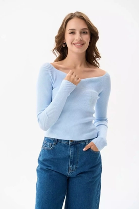 Cuffed Cosmetics Blue Sweetheart Neckline Ribbed knit Long Sleeve