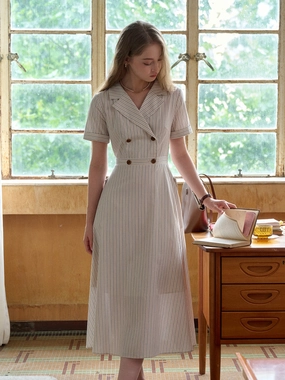 Reinforced Edges Green Soul Catalina V-Neck French Stripes Dress