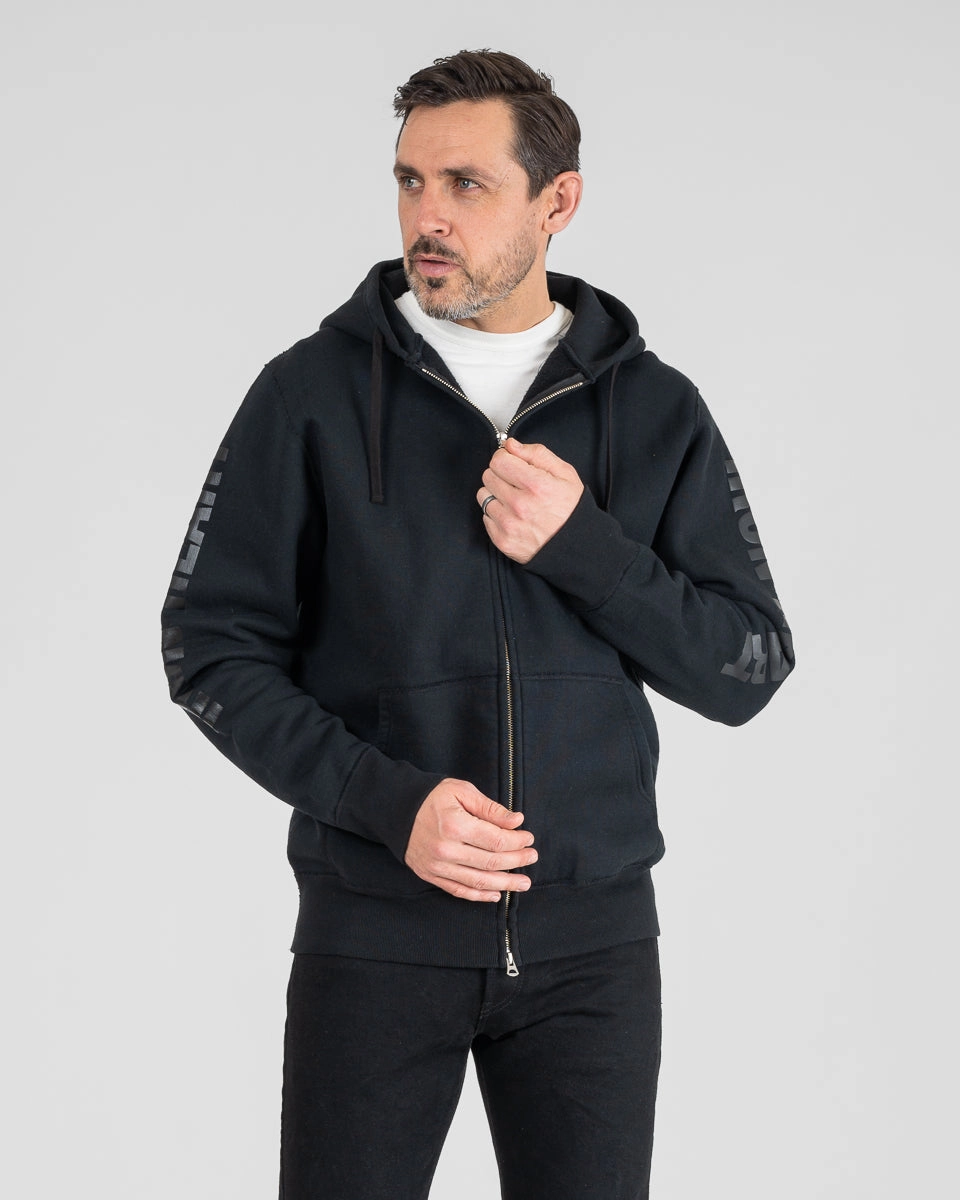 Printed 14oz Ultra Heavyweight Loopwheel Cotton Zippered Hoodie - Black Summer Outerwear Comfort waistband