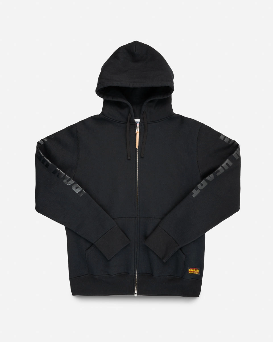 Printed 14oz Ultra Heavyweight Loopwheel Cotton Zippered Hoodie - Black GridTexture BuiltIn Grip