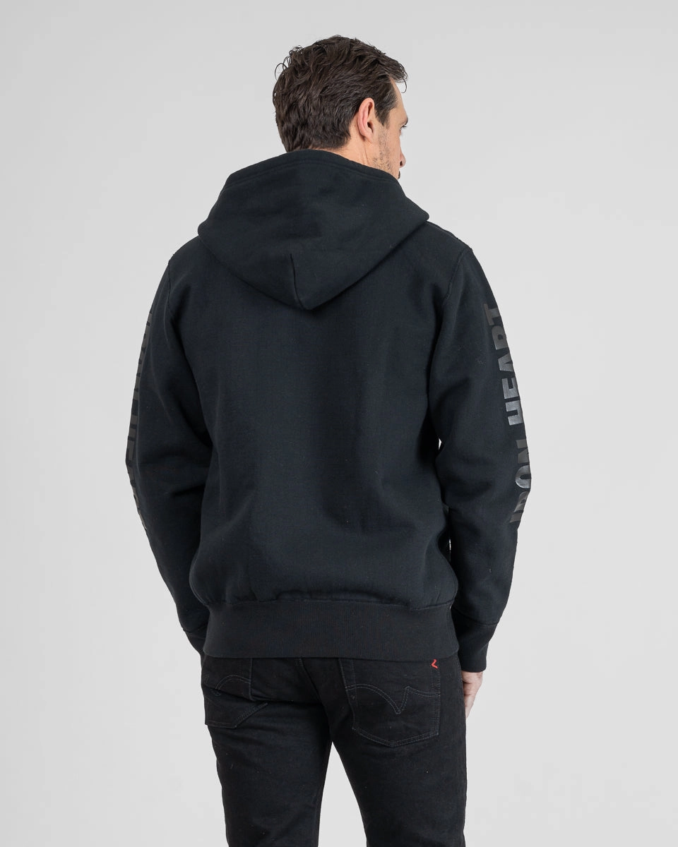 Casual Vibe Thermal Insulation Printed 14oz Ultra Heavyweight Loopwheel Cotton Zippered Hoodie - Black