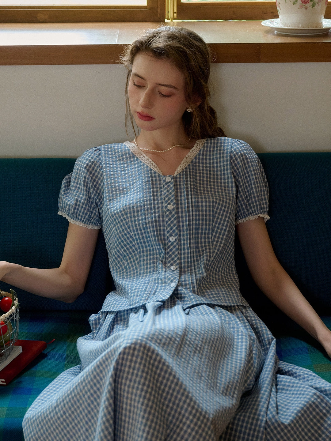 Hallie V-Neck Plaid Cotton Blouse Jump Core