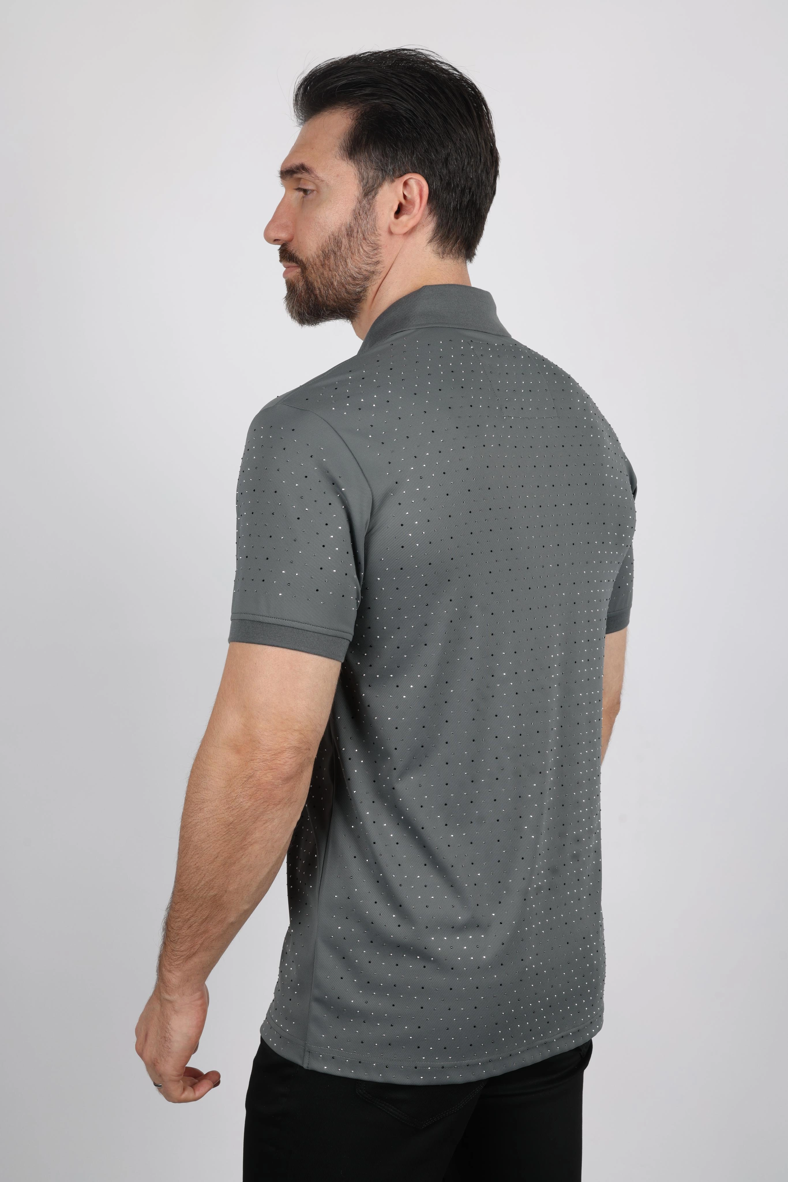 Mens Modern Fit Stretch Full Body Crystals Polo Polo Collar Everyday Layers