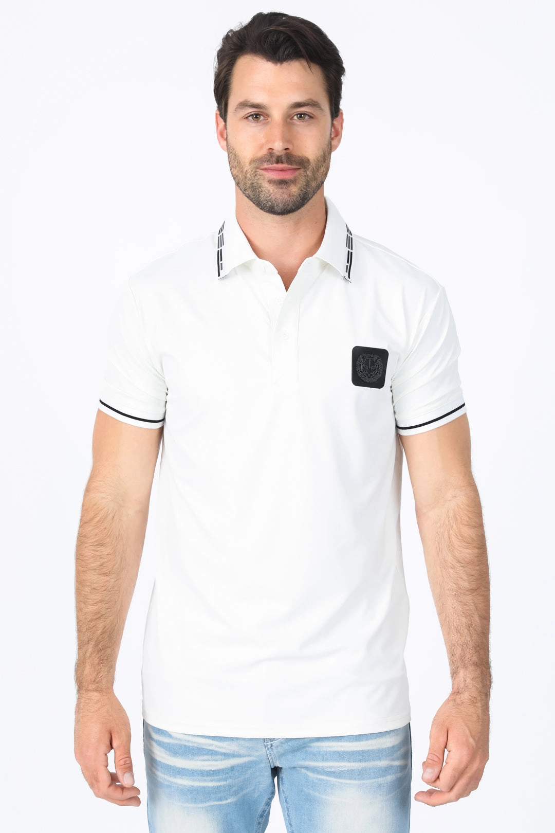 Mens Modern Fit Stretch Cotton White Polo Hygroscopic Threads