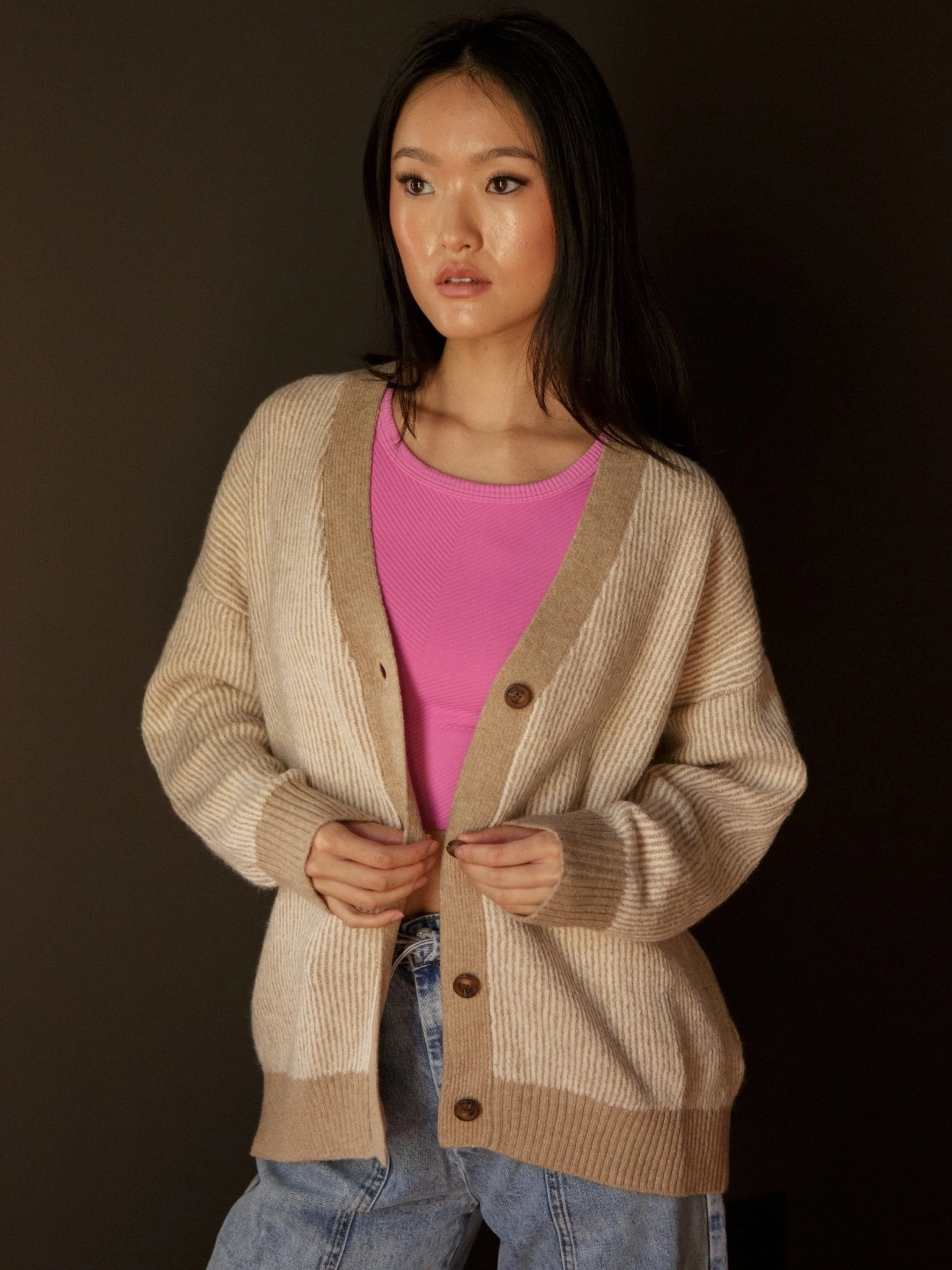 Presley Stripe Cardigan Lightweight Merino