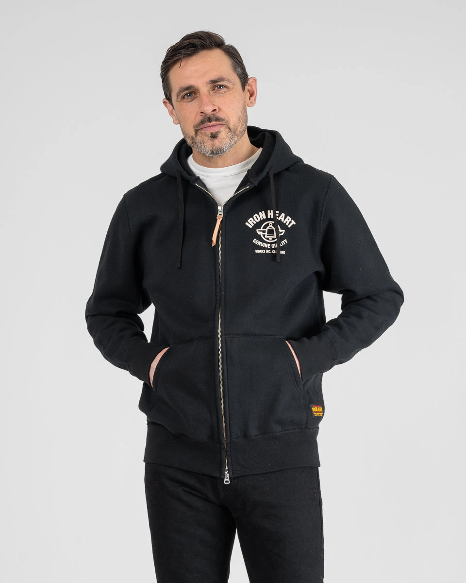 Printed 14oz Ultra Heavyweight Loopwheel Cotton Zippered Hoodie - Black Smart Casual