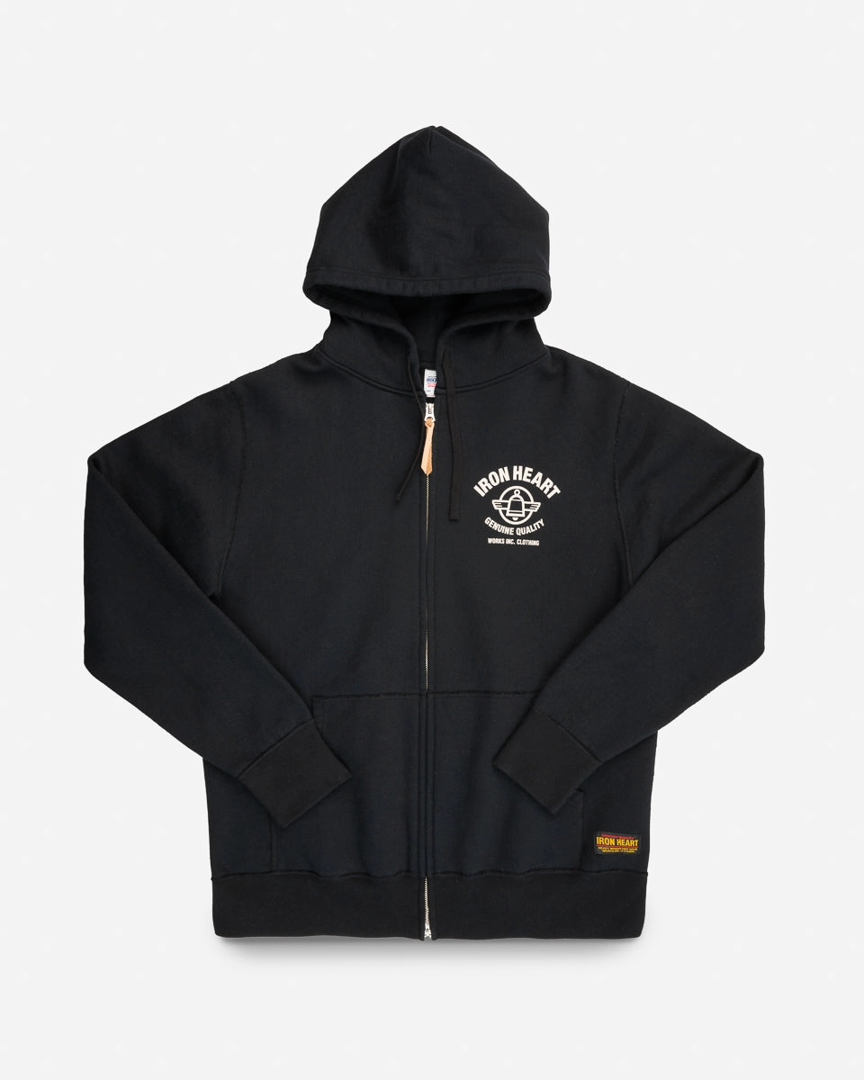 Printed 14oz Ultra Heavyweight Loopwheel Cotton Zippered Hoodie - Black FrictionResistantEdges
