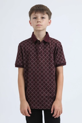 Kids Cotton Modern Fit Stretch Aztec Print Burgundy Polo Summer Wear