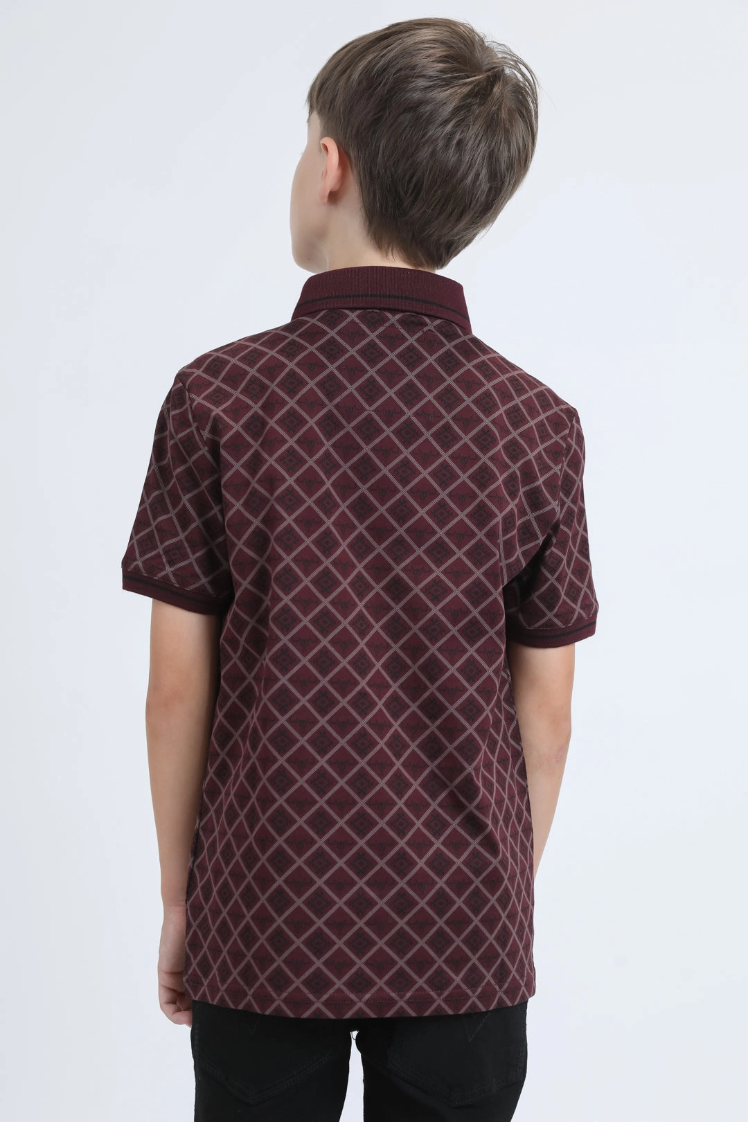 Kids Cotton Modern Fit Stretch Aztec Print Burgundy Polo Dynamic Glow Stylish Jumper