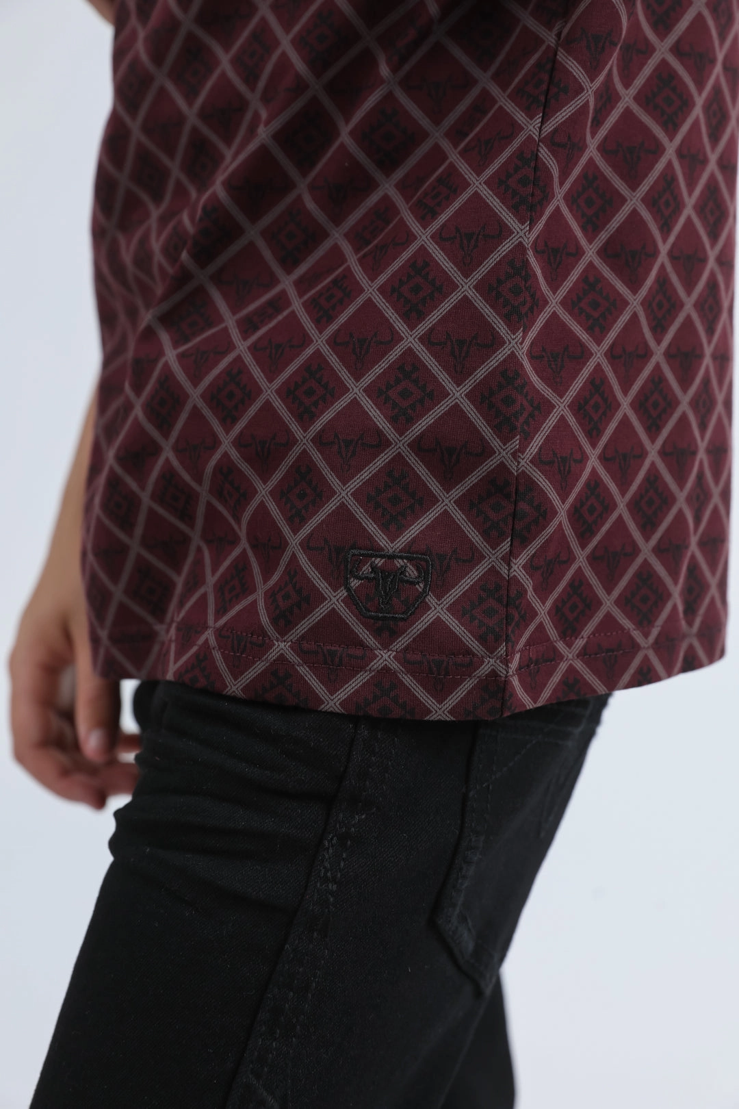 Kids Cotton Modern Fit Stretch Aztec Print Burgundy Polo AntiSnagFabric