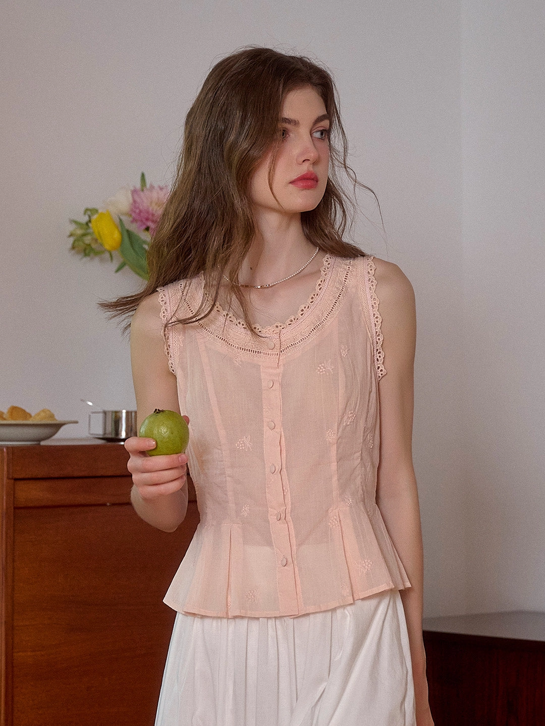 Lynn Round Neck Sleeveless 100% Cotton Blouse Comfortable Style