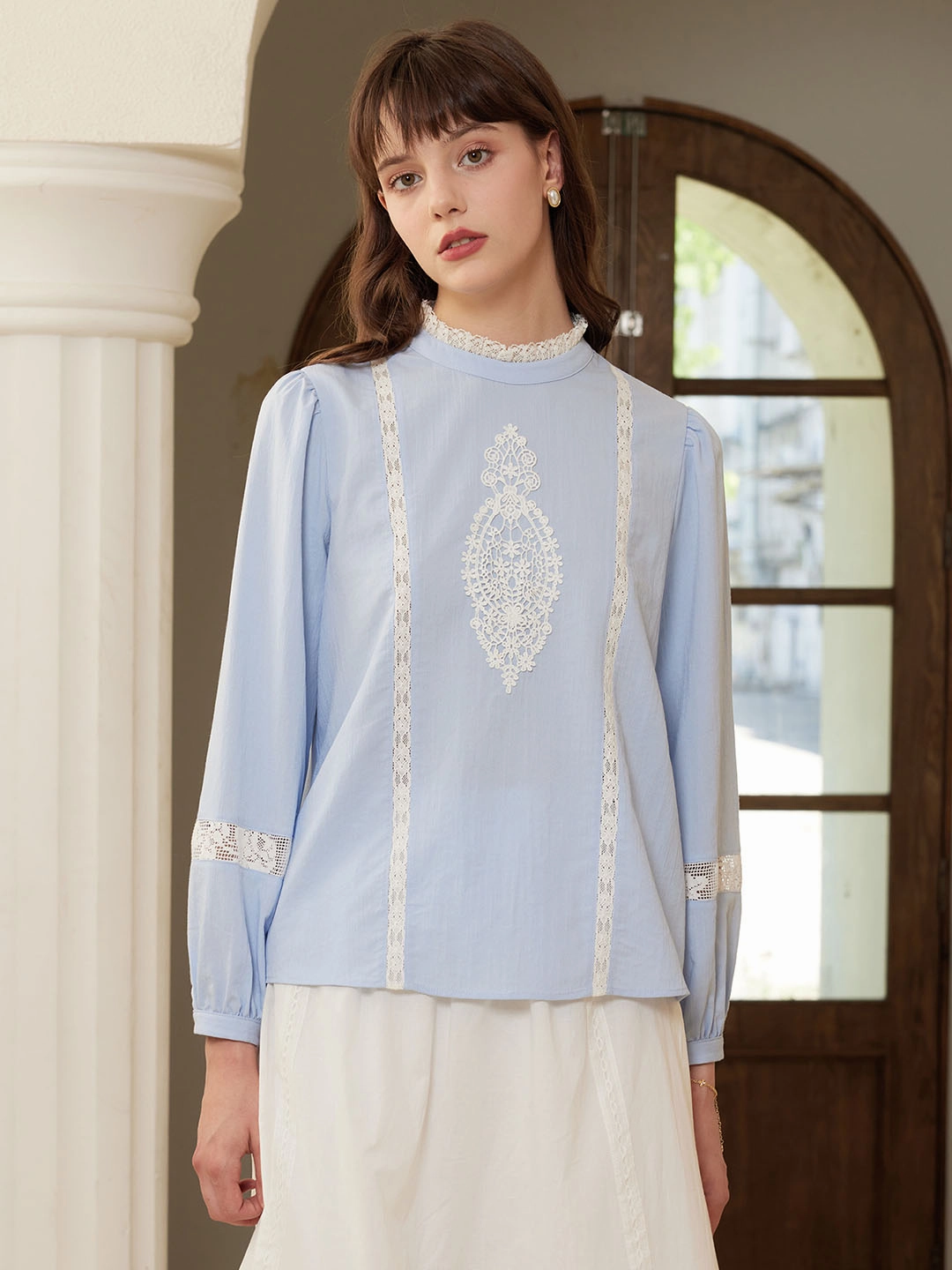 ??Final Sale??Deborah Elegant Half Turtleneck Lace Panel Blouse Trendy Look