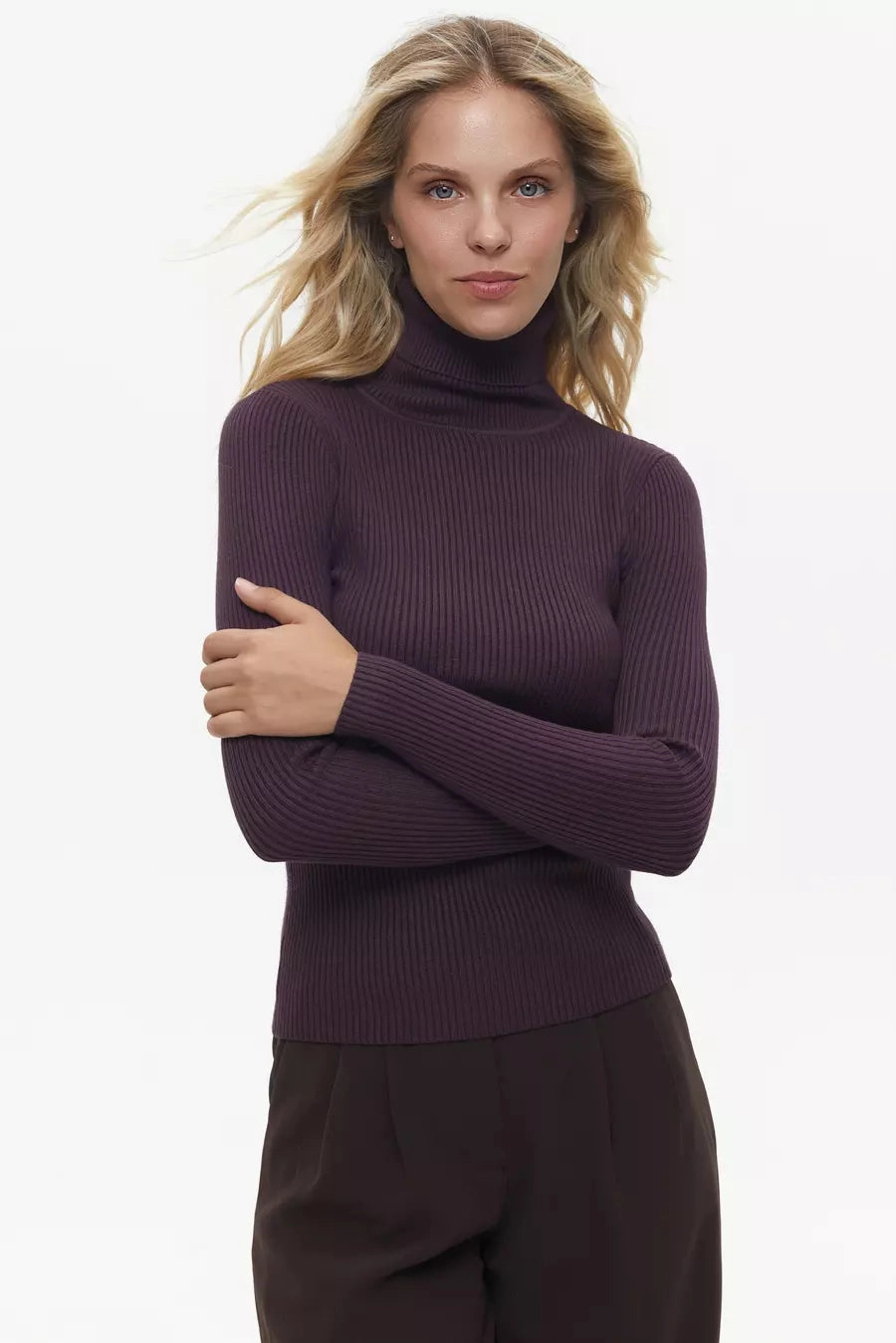 Warm Core Purple Fine Ribbed Turtleneck