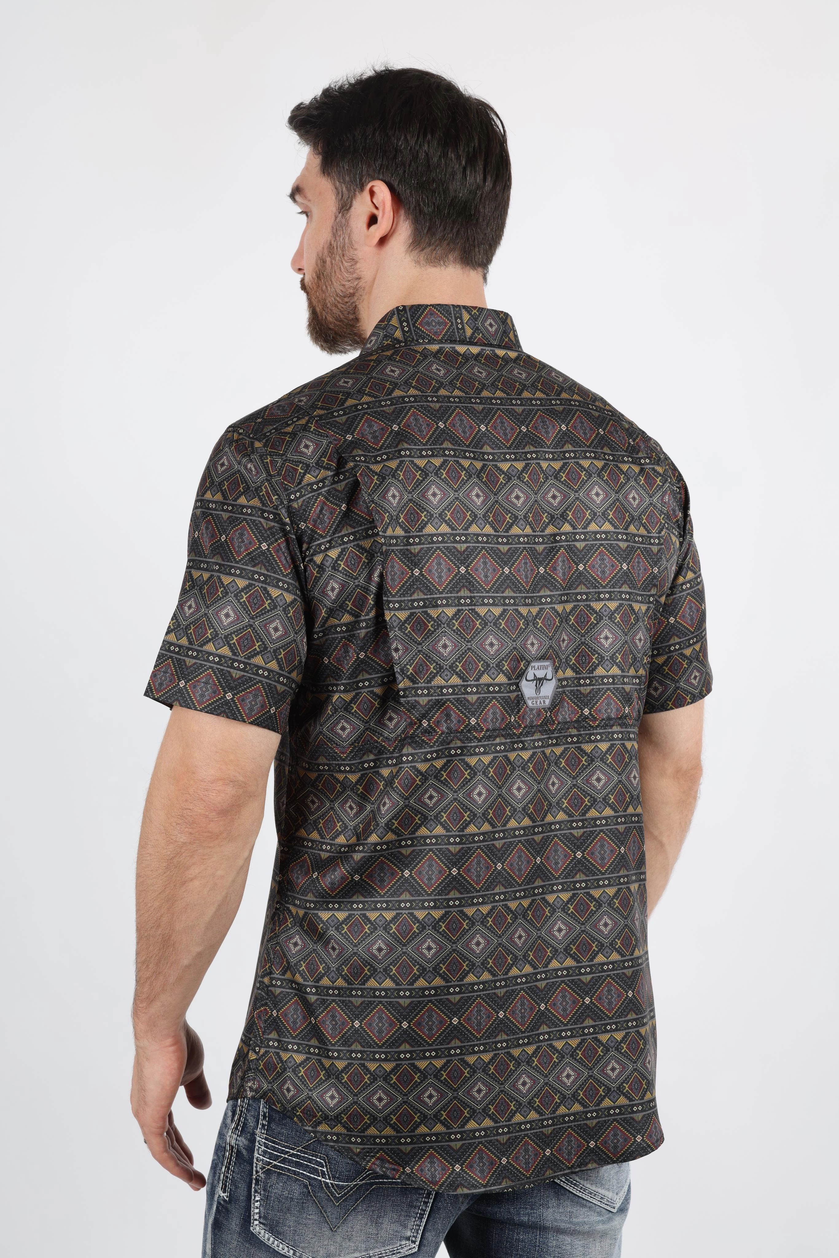 Mens Performance Classic Fit Western Short Sleeve Aztec Print Shirt Durable Quality