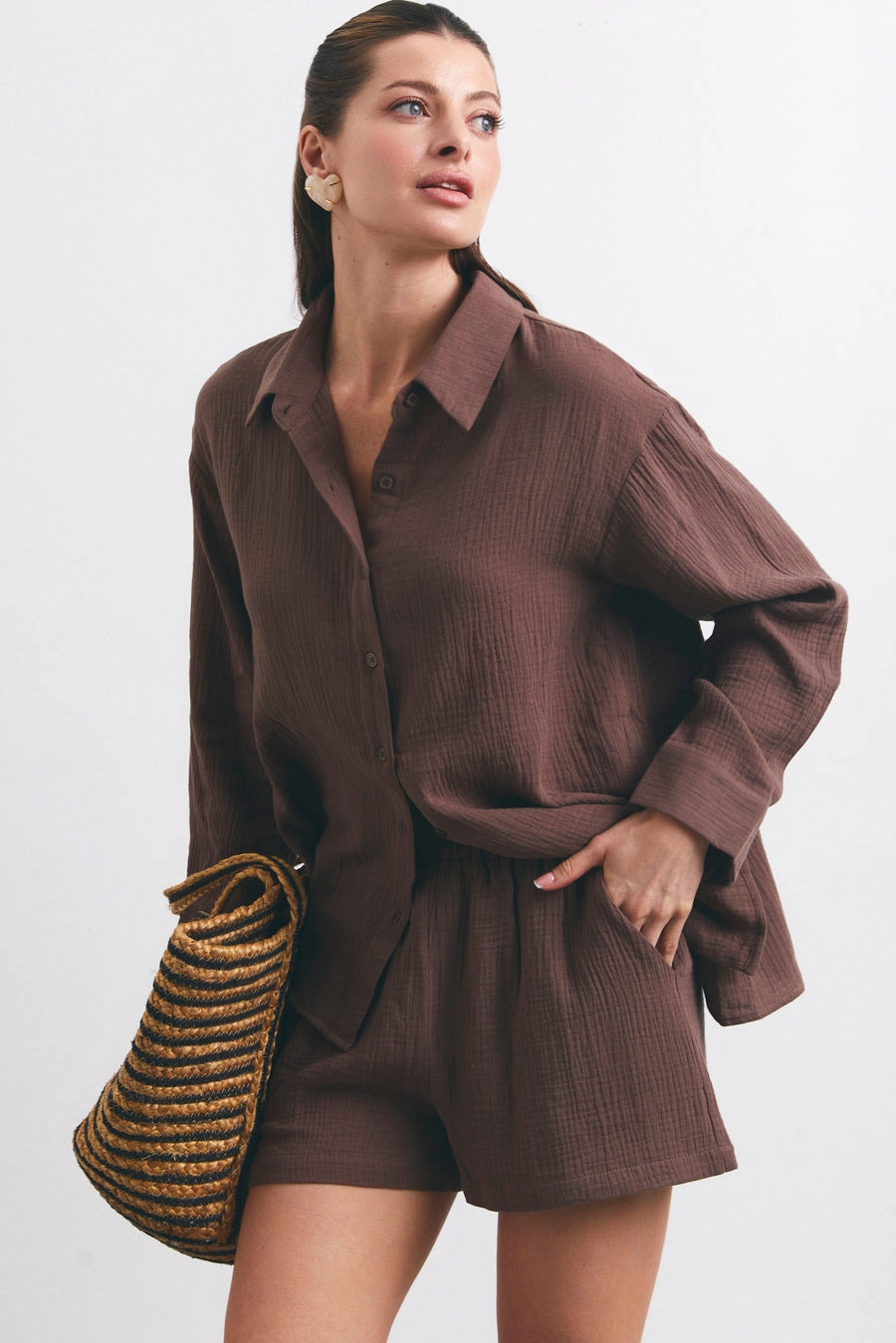 NEW Brown Soft Cotton Set Cotton Blend