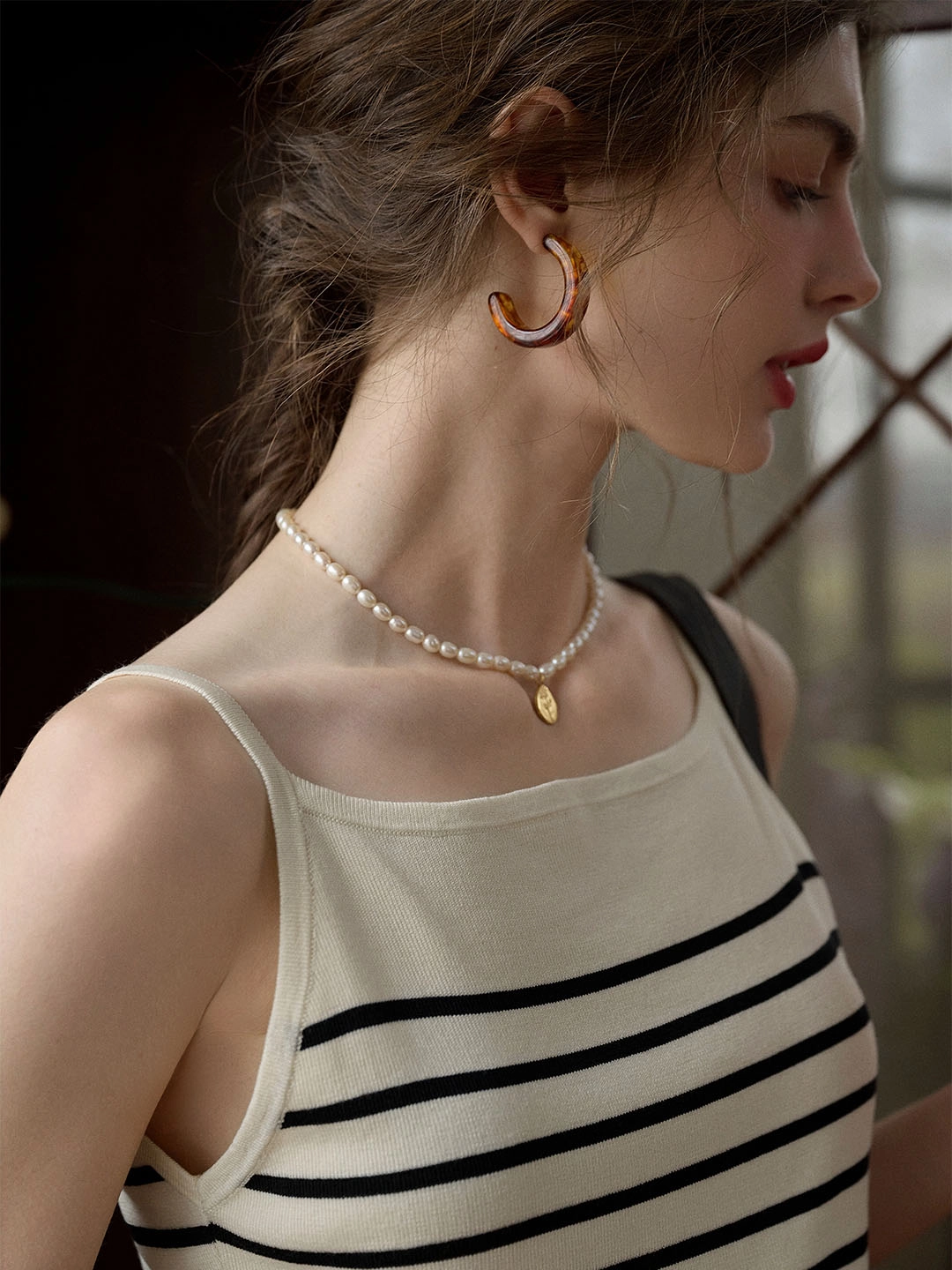 ??Final Sale??Charlee Simple Square Neck Striped Sling Knitted Top Sun Beam Fairy Core