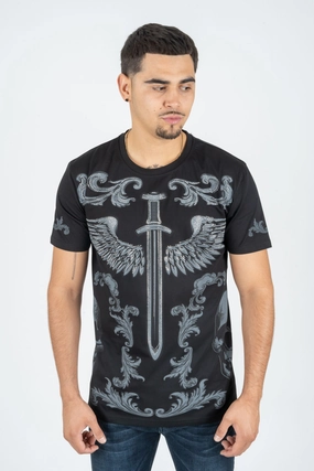 Informal charm Men's Cotton Black Rhinestone T-shirt