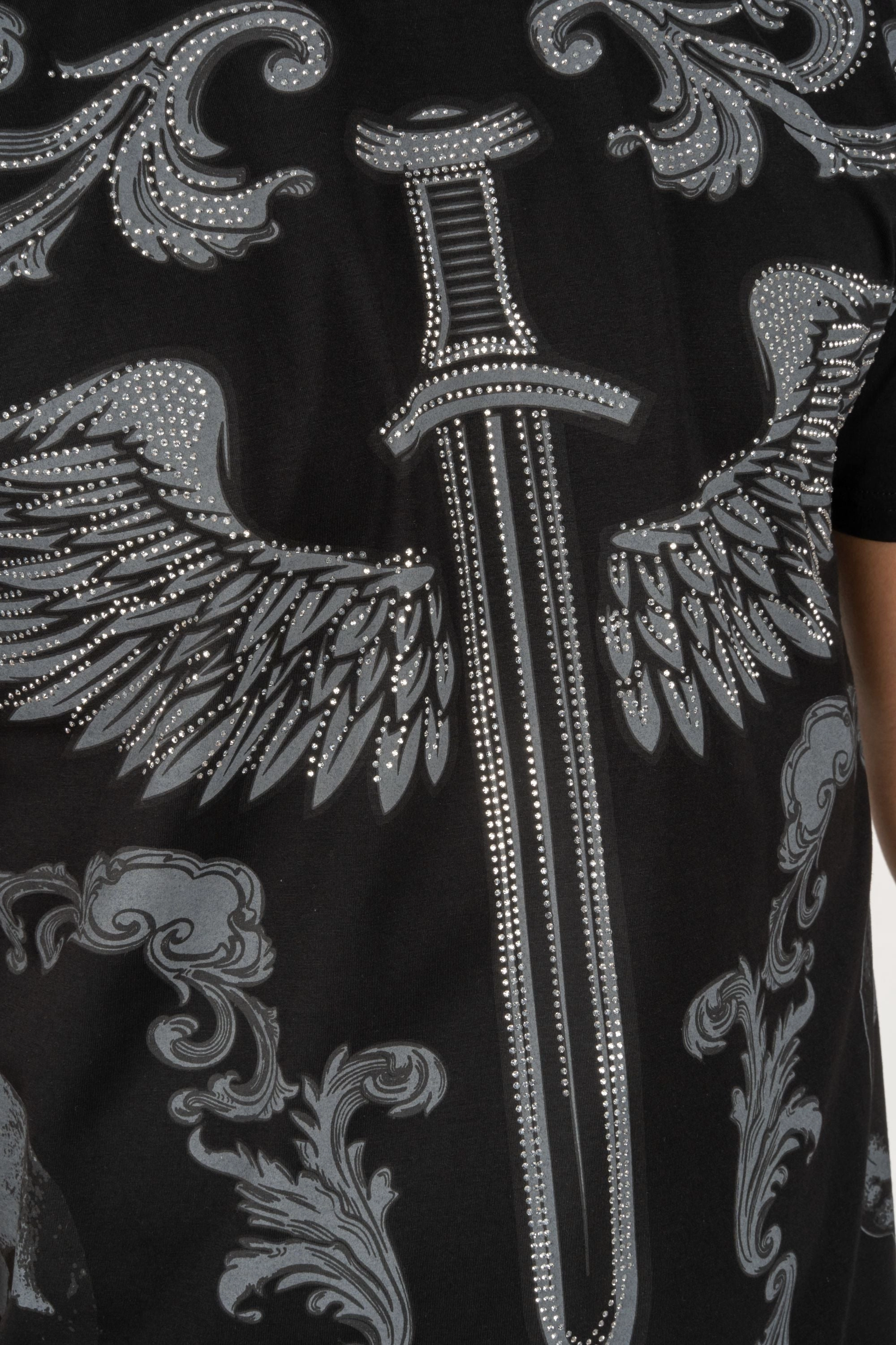 Wrinkle-Free Men's Cotton Black Rhinestone T-shirt