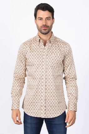 Anti Static Fabric Mens Satin Cotton Modern Fit Khaki Long Sleeve Shirt