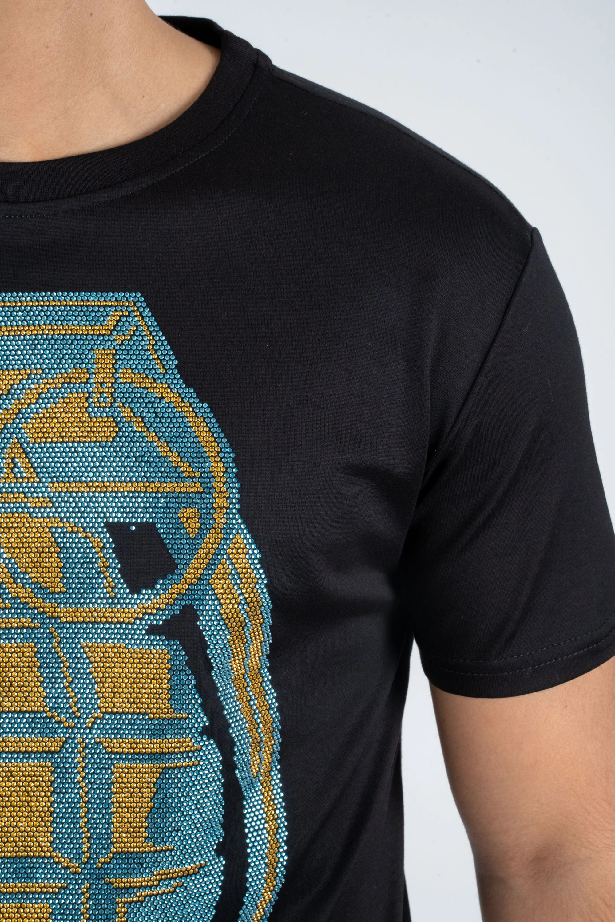 Easy Layering Men's Cotton Black Rhinestone T-shirt