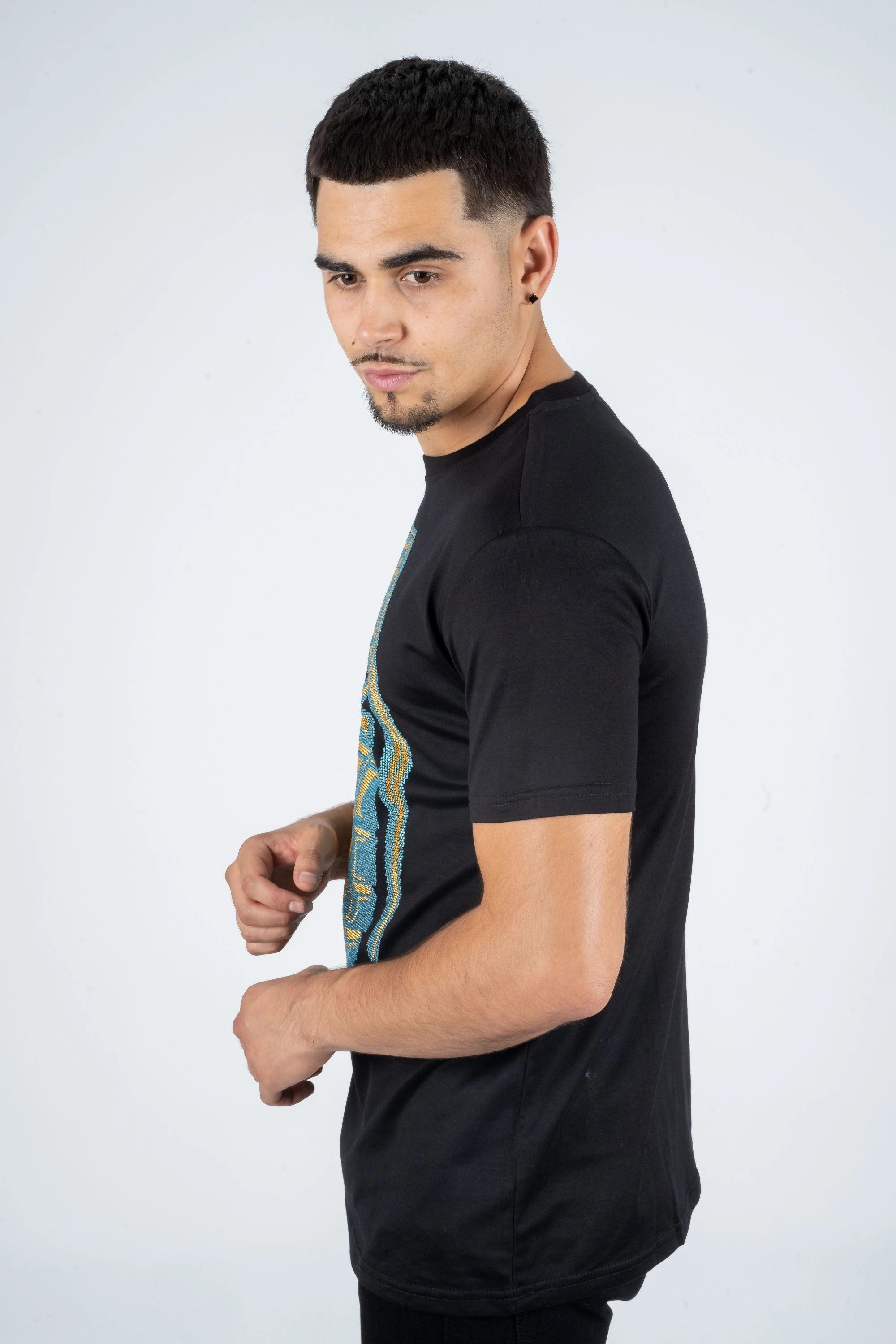 PreShrunkCotton Moisture Management Technology Men's Cotton Black Rhinestone T-shirt