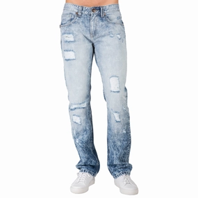 Slim Straight Cloud Blue Premium Denim Signature 5 Pocket Jeans Destroyed & Mended Glass Fit